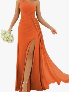 One-Shoulder Orange Evening Gown